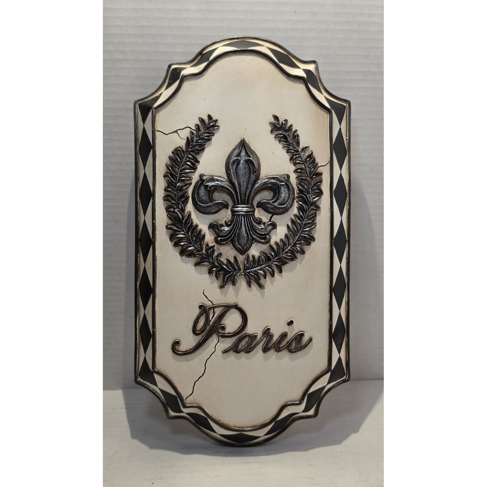 Paris Fleur De Lis Wall Plaque Harlequin Diamond Border French Country Decor